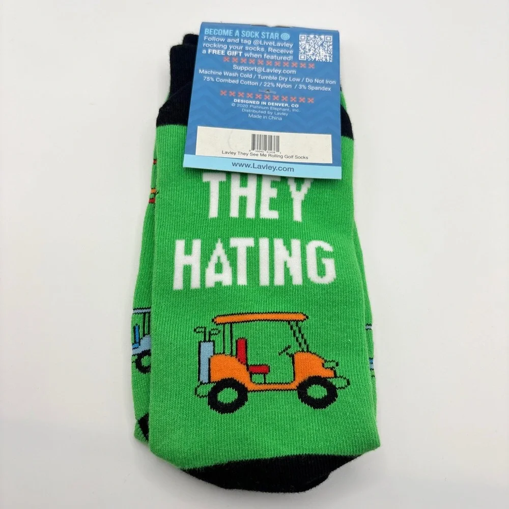 Lavley Golf Socks Unisex One Size‎ Green They See Me Rolling Funny Novelty Crew